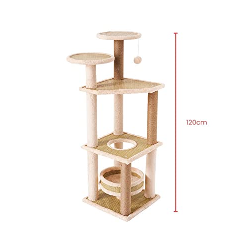 Floofi 120cm 5 Layer Multi-Level Indoor Cat Condo Cat Tree Play House Tower Scratching Post Beige