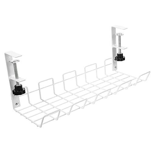 Cable Management Under Desk As Cord Basket Tray for Cable Organize,Detachable No Drill Wire Management Rack As Computer Cable Management,Under Desk Storage Shelf (White)