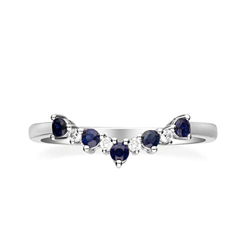 Gin and Grace 10K White Genuine Blue Sapphire Ring with Diamonds for women | Ethically, authentically & organically sourced (Round-Cut) shaped Sapphire hand-crafted jewelry for her | Sapphire Ring for women