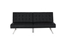 DHP Emily Futon Sofa Bed Modern Convertible Couch With Chrome Legs Quickly Converts into a Bed Black Faux Leather