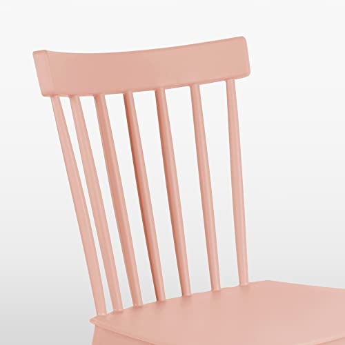 Simpol Home DSW Armless Modern Plastic Chairs with Wood Legs for Living, Bedroom, Kitchen, Dining,Lounge Waiting Room, Restaurants, Cafes, Set of 4, Pink Light