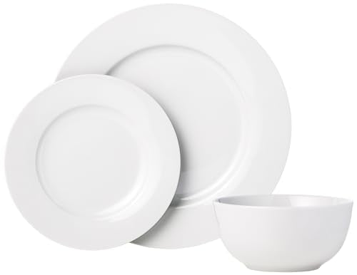 Amazon Basics 18-Piece Kitchen Dinnerware Set, Plates, Dishes, Bowls, Service for 6 - White