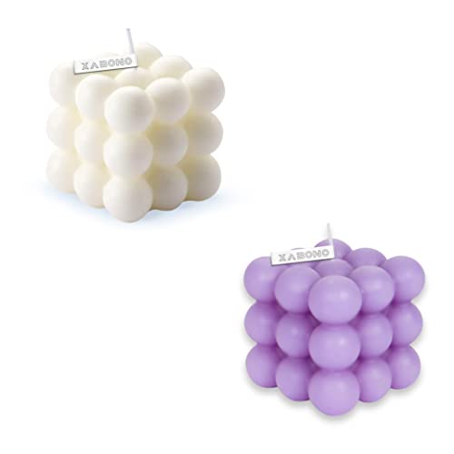 2 Pcs Bubble Candle Home Decoration Purple and White Bubble Candle Handmade Cube for Bedroom Bathroom Decorations Soy Candles Aesthetic Set