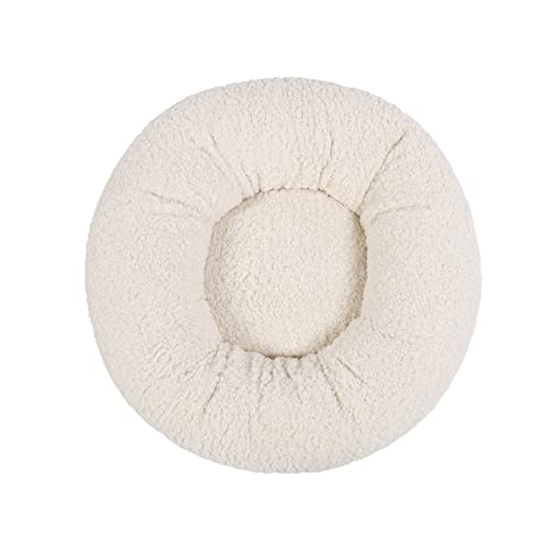 Charlie's Boucle Style Ultra - Soft Teddy Fleece Round Donut Calming Dog Cat Pet Sofa Bed Head and Neck Support - Cream Small 58.5x58.5x18cm