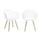 CangLong Modern Natural Wood Legs Easily Assemble Mid Century Molded Plastic Shell Arm Hollow Out Chair for Living, Bedroom, Kitchen, Dining, Waiting Room, Set of 2,White