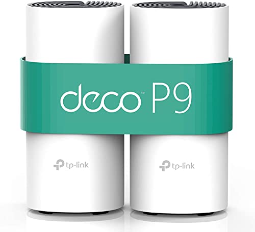 TP-Link Deco P9 Whole Home Powerline Mesh Wi-Fi System, Up to 4000 Sq ft, Thick Wall, Works with Amazon Echo/Alexa, Wi-Fi Booster, Parental Controls, Pack of 2 (UK Version)