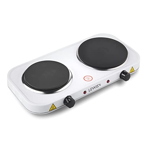 LEWIS'S 2500w Double Hotplate - Cast Iron Heating Plate - Portable Duel Hotplate with Adjustable Thermostat for Home Kitchen Camping & Caravan Cooking