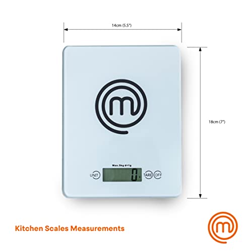 MasterChef Digital Kitchen Scale for Food Ounces and Grams, Portable Food Scale with LCD Display for Baking & Cooking, Made with Tempered Glass, Weighing Precision of 0.1oz, 11lb Weight Capacity