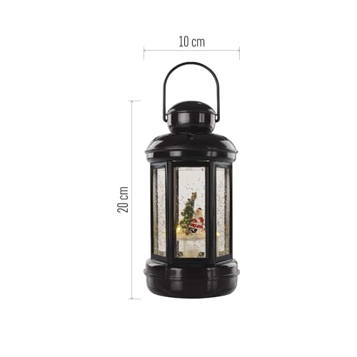 EMOS Decorative LED Lantern with Christmas Motif, Santa Claus in Snow Globe, Warm White, for Indoor Use, IP20, Battery Operated (3 x AA), Christmas Decoration, Snow Globe, 6/18 Hour Timer, 10 x 20 cm