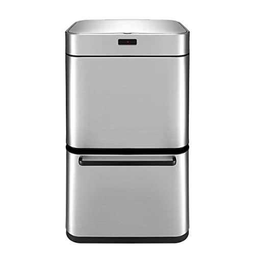 Maxkon 80L Dual Rubbish Bin Motion Sensor Kitchen Trash Bin Waste Recycling Garbage Can Stainless Steel Home Office Silver