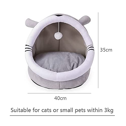 iDopick Cat Beds for Indoor Cats, Cat Cave Bed Cat House with Anti-Slip Bottom,Washable Cat Bed with with Hanging Toy, Puppy Bed with Removable Cotton Pad, Super Soft and Self Warming Calming Pet Bed