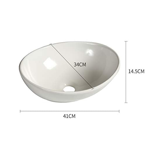 Ceramic Basin Bathroom Wash Counter Top Hand Single Bowl Sink Kitchen Vanity Above Basins White 41cm x 34cm x 14.5cm