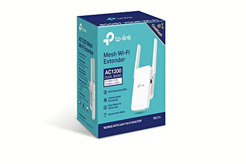 TP-Link AC1200 Mesh Wi-Fi Range Extender, Dual band Broadband/Wi-Fi Extender, Wi-Fi Booster/Hotspot with 1 Ethernet Port, Plug and Play, Smart signal indicator, Build-in AP mode, UK Plug, White(RE315)