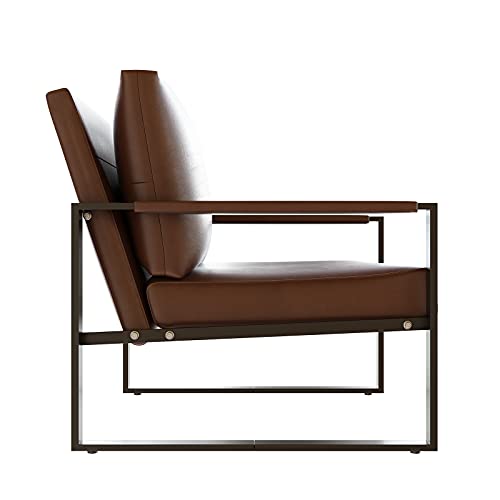 Recaceik Mid-Century Modern Accent Armchair, PU Leather Single Sofa, Lounge Living Room Chair with Arm for Home Furniture, Brown