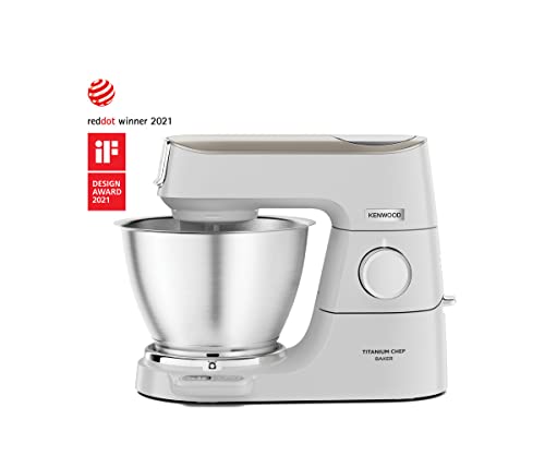 Kenwood Titanium Chef Baker XL, Kitchen Machine with K-Whisk, Stand Mixer with Kneading Hook, Whisk and 5L Bowl, KVL65.001WH, Power 1400W, White