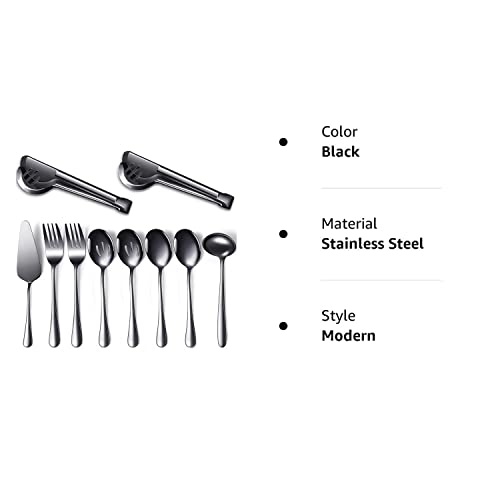 Serving Utensils Include Large Serving Spoons Slotted Serving Spoons Serving Forks Serving Tongs Soup Ladle and Pie Server Buffet Catering Serving Utensils for Dishwasher Safe (Black,10 Pieces)