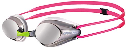 Arena Tracks Mirror Jr Swim Goggles, Watersportds, Arena Tracks Jr. Mirror Swim Goggles, Silver/White/Fuchsia, 1E560, Silver, White, Fuchsia, One Size