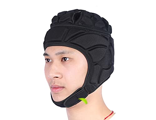 RONGXG Adjustable Rugby Helmet Soft Padded Football Headgear British Anticollision Cap with Chin Strap Soccer Head Protector Cap Flag Football Hockey Headguard Protective Headgear, Black