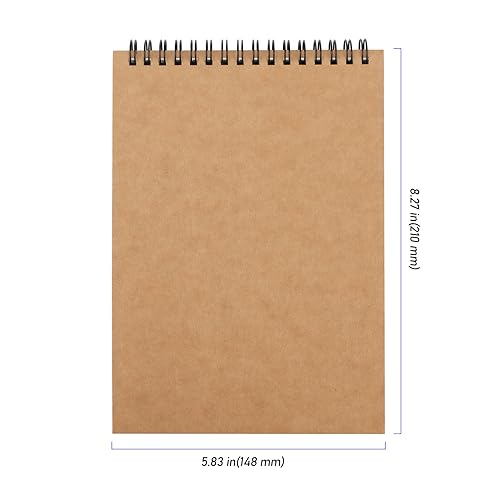 ZEONHEI 10 Pack A5 Blank Spiral Sketch Books, 30 Sheets / 60 Pages of 160gsm Plain Paper Notebook Drawing Pads, Brown Hard Kraft Cover Art A5 Sketchbooks for Painting, Sketching, Drawing