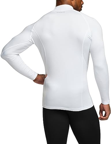 TSLA Men's Thermal Long Sleeve Compression Shirts, Mock Neck Winter Sports Running Base Layer Top, YUT56-WHT_Medium