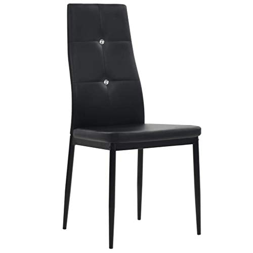 vidaXL Set of 6 Dining Chairs - Chic Black Faux Leather Upholstery with Crystal Embellishment and Wooden Frame