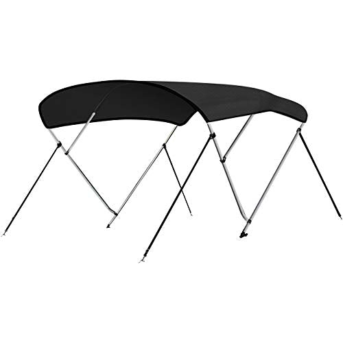 SereneLife Waterproof Boat Bimini Top Cover - 79-84" W 3 Bow Bimini Top Sun Shade Boat Canopy - 1" Double Wall Aluminum Frame Tubes, 2 Front Straps, 2 Rear Support Poles, Storage Boot SLBTW84G, Gray
