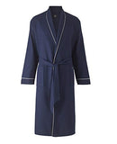 The Savile Row Company London Men's Lightweight Soft Cotton Waffle Kimono Bathrobe Dressing Gown, Navy, XXL