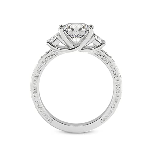 1 carat - 3 carat | IGI Certified Lab Grown Diamond Engagement Ring | 14K Or 18K in White, Yellow Or Rose Gold | Valencia Three Stone Vintage Lab Diamond Ring | FG-VS1-VS2 Quality Friendly Diamonds, 3.46 ct, Precious Metal, Diamond