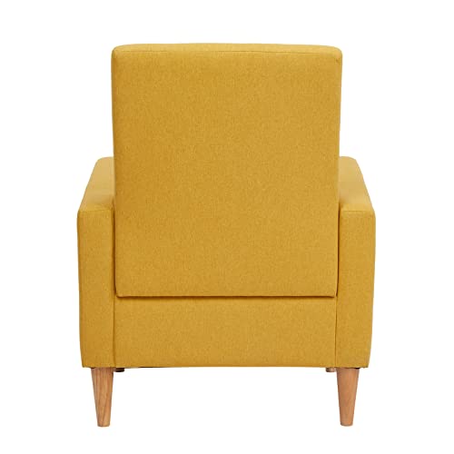 COLAMY Modern Upholstered Accent Chair Armchair with Pillow, Fabric Reading Living Room Side Chair,Single Sofa with Lounge Seat and Wood Legs,Yellow