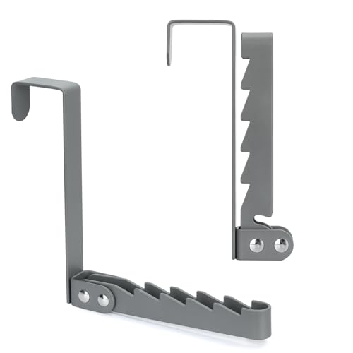 FYY Over The Door Hooks Hanger, 1 Pack Collapsible Folding Over The Door Organizer Rack Space Saving Hanging Storage Hanger for Clothes, Coats, Towels for Bedroom Bathroom Grey