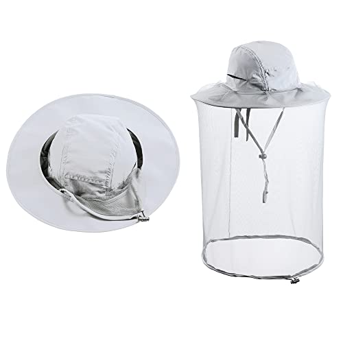 Bee Keeping Beekeeper Veil hat gnats Insect Bug Mosquito Fishing Gardening Cap with Head net Netting mesh Hood for Men Women, Light Gray