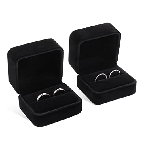 iSuperb Set of 2 Unit Classic Velvet Couple Double Ring Box Earring Jewelry Case Gift Boxes 2.7x2.7x1.6inch