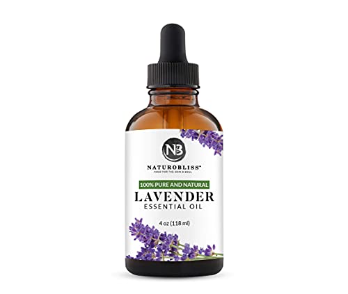 NaturoBliss Lavender Essential Oil, 100% Pure Therapeutic Grade, Premium Quality Lavender Oil, 4 fl. Oz - Perfect for Aromatherapy and Relaxation