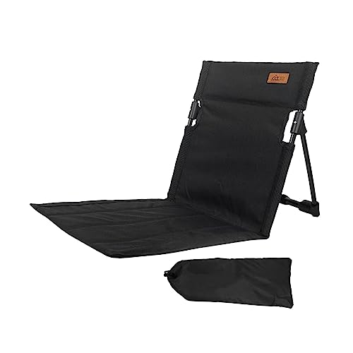 koolsoo Beach Chair with Back Support Foldable Chair Easy to Fold and Carry Beach Lounger Portable Stadium Chair Beach Floor Chair for Park Trekking, Black