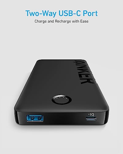 Anker Power Bank, 10K Portable Charger (PowerCore PIQ), High-Capacity Battery Pack for iPhone 15/15 Plus/15 Pro/15 Pro Max/14/14 Pro/Samsung/Pixel/LG (Cable and Charger Not Included)(Black)