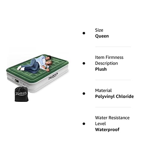 Zearna Queen Air Mattress with Built-in Pump for Home, Camping & Guests - 16” Queen Size Inflatable Airbed Double High Adjustable Blow Up Mattress, Durable Portable Waterproof