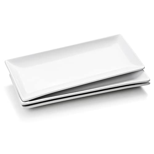 DELLING Large Serving Platter Set 16/14/12inch Large Serving Tray -  Rectangular White Serving Trays for Party, Sushi, Oven Safe Dinnerware Set  of 3