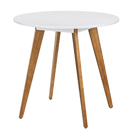 Comfy to go Small Kitchen Table - 31.5" Round Dining Table, White Table with Walnut Wood Finish, Mid Century Modern Style for Dinning, Dinner, Breakfast, Narrow Space, 2 to 4 People (White) Table Only