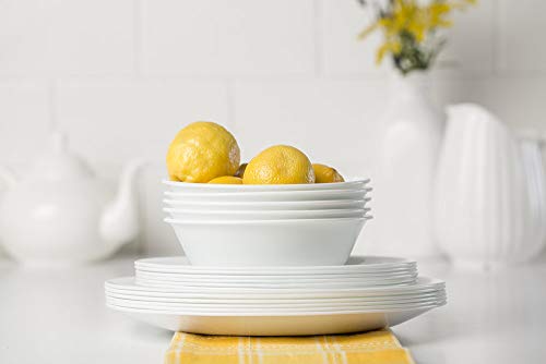 Corelle Winter Frost White Dinnerware Set, 18 piece, 6 x 26cm Dinner Plate, 6 x 17cm Bread & Butter Plate, 4 x 532mL Soup/Cereal Bowl