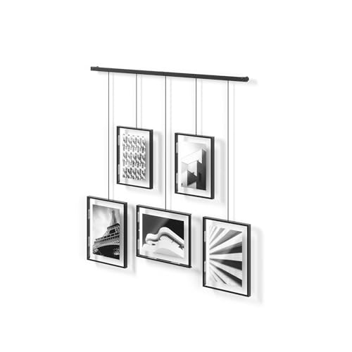 Umbra Exhibit Picture Frame Gallery Set Adjustable Collage Display for 5 Photos, Prints, Artwork & More (Holds Two 4 x 6 inch and Three 5x7 inch Images), 11x14 (Floats 8-1/2x11), Black Photo Display (1013426-040)