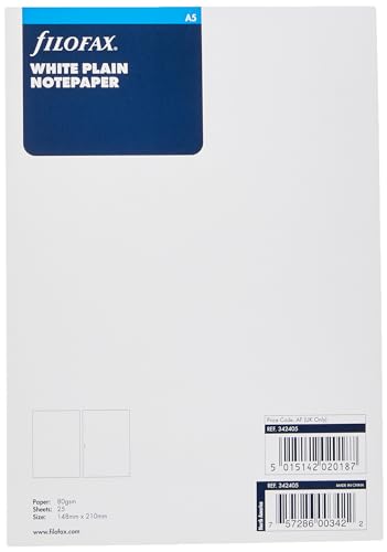 Filofax Refill Place Plain Paper 25 Sheets A5 White Ref 342405