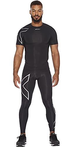 2XU Men's Core Compression T-Shirt - Enhance Performance and Recovery - Black/Silver - Size Large