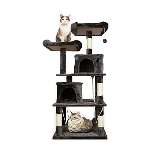 Floofi 145cm Cat Tree, Cat Tower, Cat Scratching Post, Cat Tree for Indoor Cats, Cat Condo, Cat Furniture, Cat Trees, Cat Post, Large Cat Tree, Cat Tree Tower, Cat Tower Large Cats (Dark Grey)