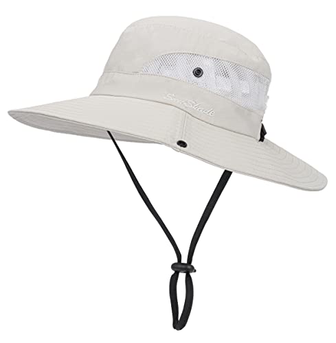 Womens Outdoor Summer Sun Hat Uv Protection Wide Brim Foldable Fishing Hats  With Ponytail Hole