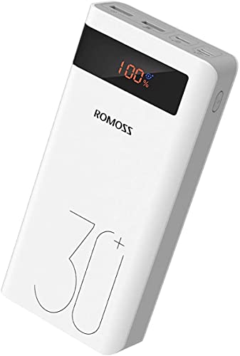 ROMOSS Sense8P+ 30000mAh Power Bank, 18W USB C PD Portable Charger with 3 Outputs and 3 Inputs, High Capacity Fast Charge External Battery Pack Compatible with iPhone, iPad Pro, Samsung and More