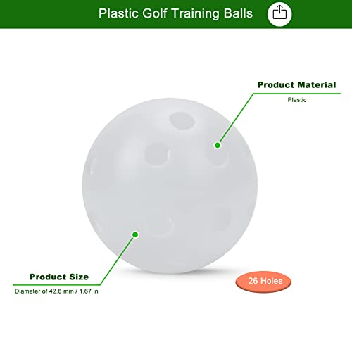 Adwikoso 50 Pack Plastic Golf Training Balls 42 mm Airflow Hollow Golf Balls for Indoor Putting Green Backyard Outdoor Practice Equipment with 2 Golf Ball Tees, Pet Toys White 50Pcs