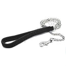 Pet Dog Chain Leash Lead 120cm Chew Resistant Metal Leash Soft Leather Handle AU (Black)