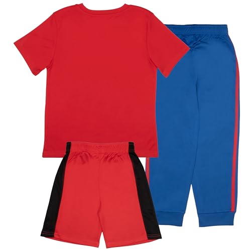 Marvel Spider-Man Graphics Boys 3-Piece Set - Short Sleeve T-Shirt, Shorts, & Pants 3-Pack Bundle Set for Kids and Toddlers, Red/Blue, 4