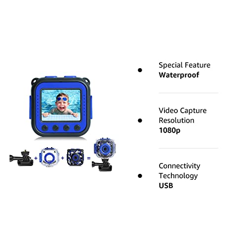 (Blue) - [Upgraded] PROGRACE Kids Waterproof Camera Action Video Digital Camera 1080 HD Camcorder for Boys Toys Gifts Build-in Game(Blue)