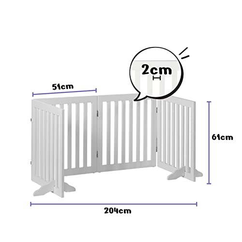 Charlie's 4 Panel Freestanding Wooden Pet Gate for Dog Cat Suitable for Doorways Halls Bedrooms Staircases Laundry Rooms Backyards No Drilling Durable Portable Indoor/Outdoor - White 204cmx1.8cmx61cm